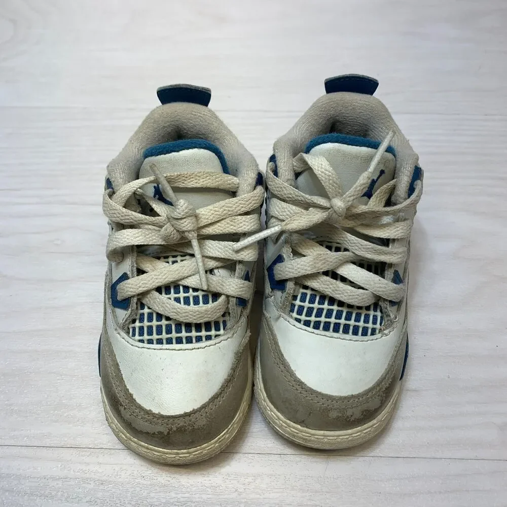 Nike Air Jordan 4 Retro Sneakers Toddlers Size 7C White Military‎ Blue Comfort